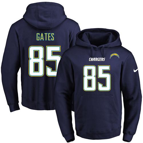 Nike Chargers #85 Antonio Gates Navy Blue Name & Number Pullover NFL Hoodie